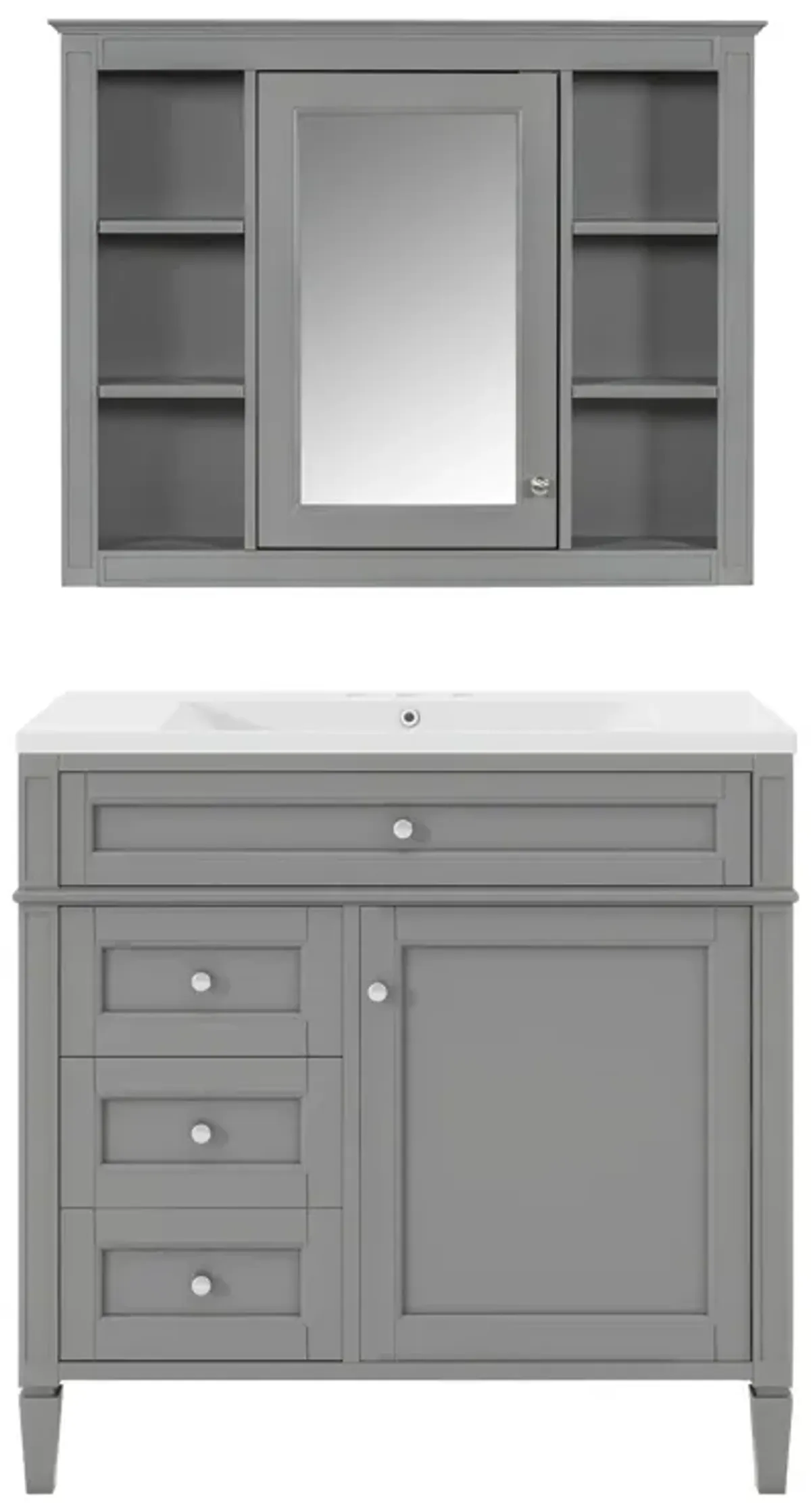 Mirror Vanity with Storage Cabinet Modern Bathroom Vanity Set in Grey