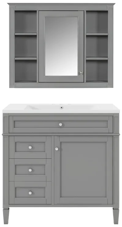 Mirror Vanity with Storage Cabinet Modern Bathroom Vanity Set in Grey