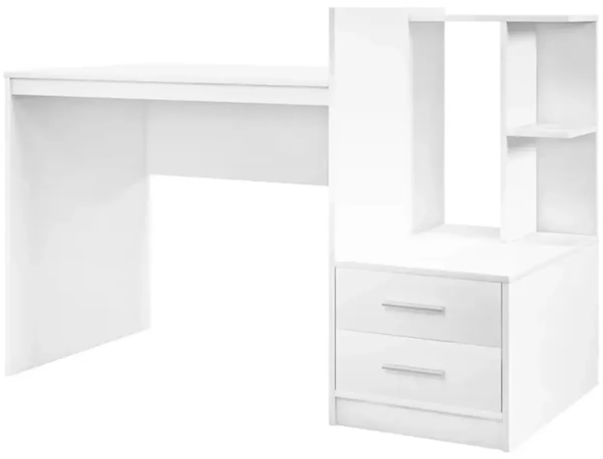 Computer Desk Home Office with Bookshelf and Drawers-White