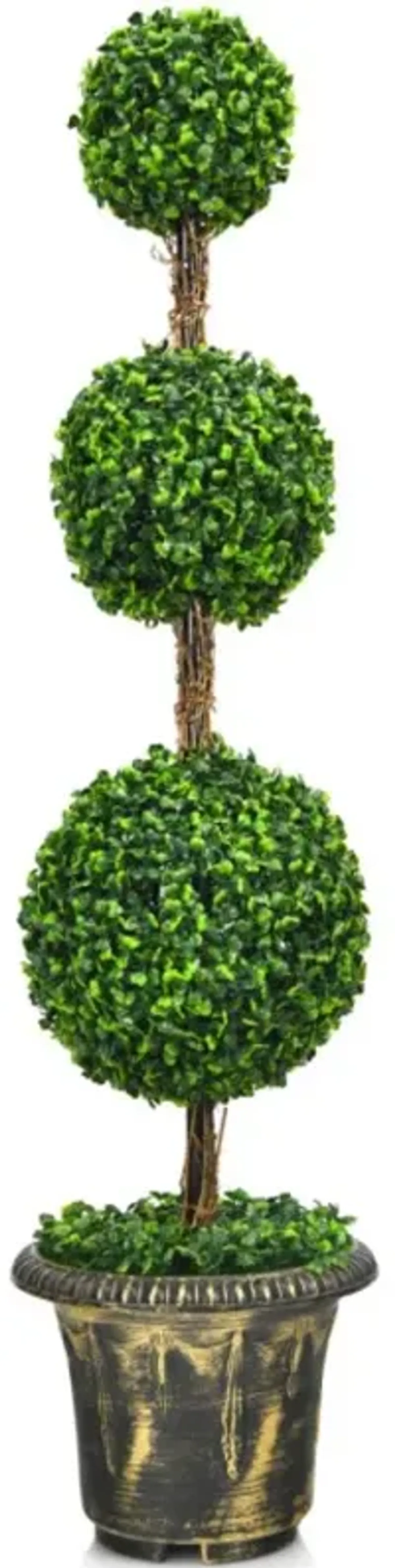 Hivvago 4 Feet Artificial Topiary Triple Ball Tree Plant