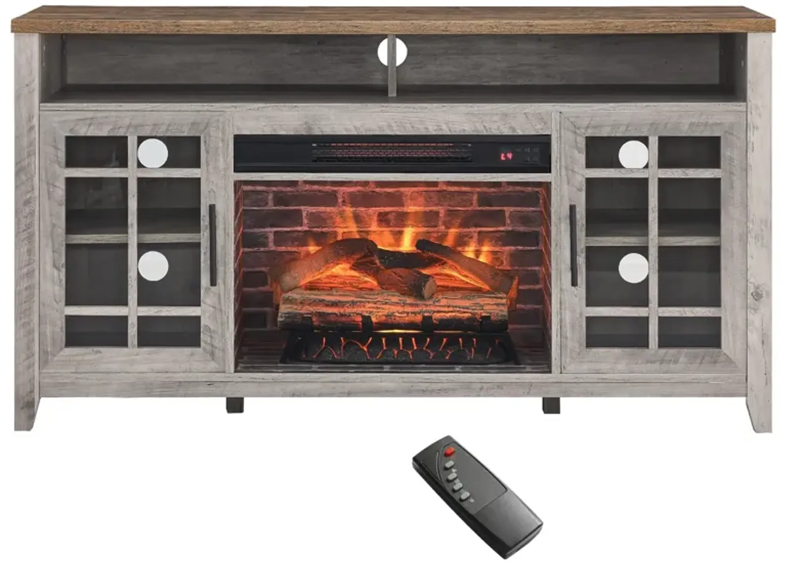 MONDAWE 55 Inch TV Media Stand with Electric Fireplace KD Inserts Heater,Gray Wash Color