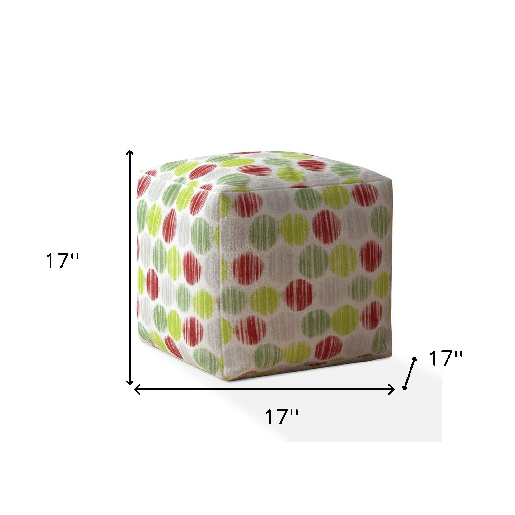 Homezia 17" White Green And Red Cotton Polka Dots Pouf Ottoman