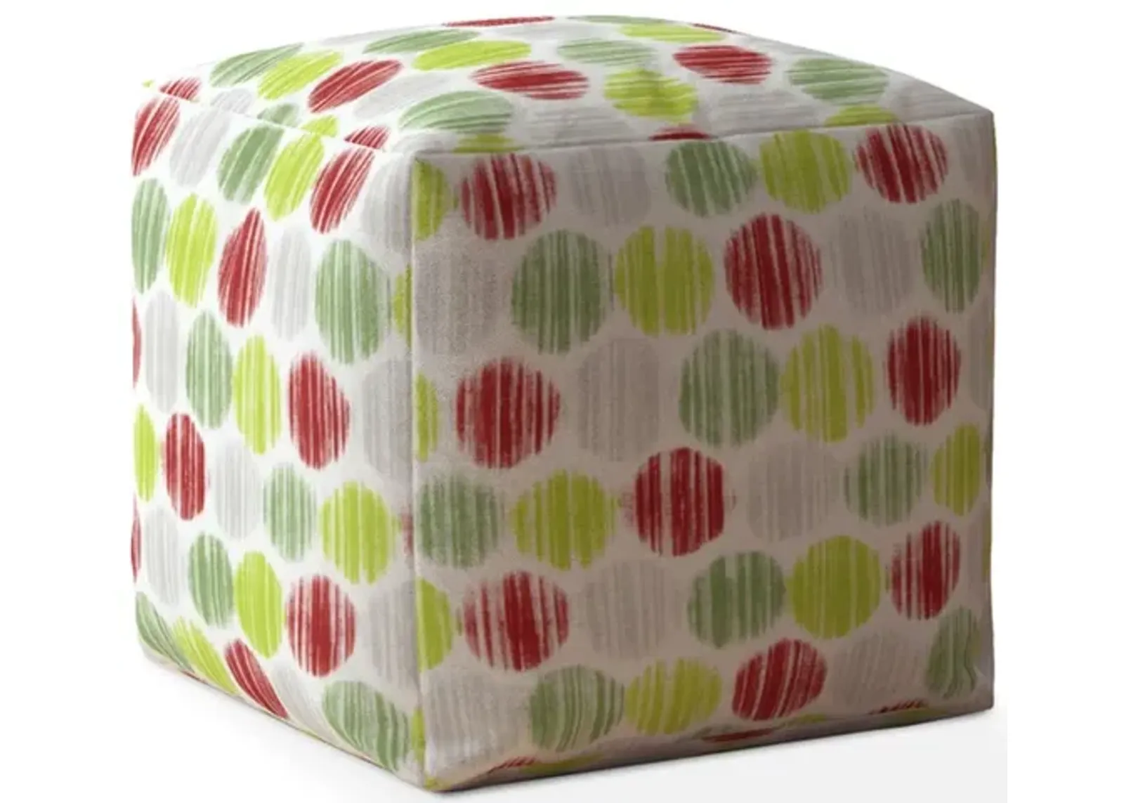 Homezia 17" White Green And Red Cotton Polka Dots Pouf Ottoman