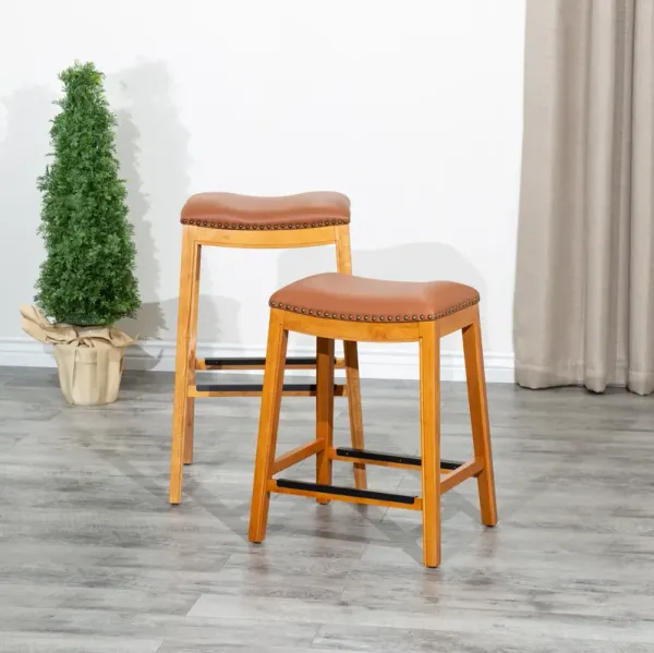 Streamdale 30" Barstool, Natural Finish, Saddle Leather Seat