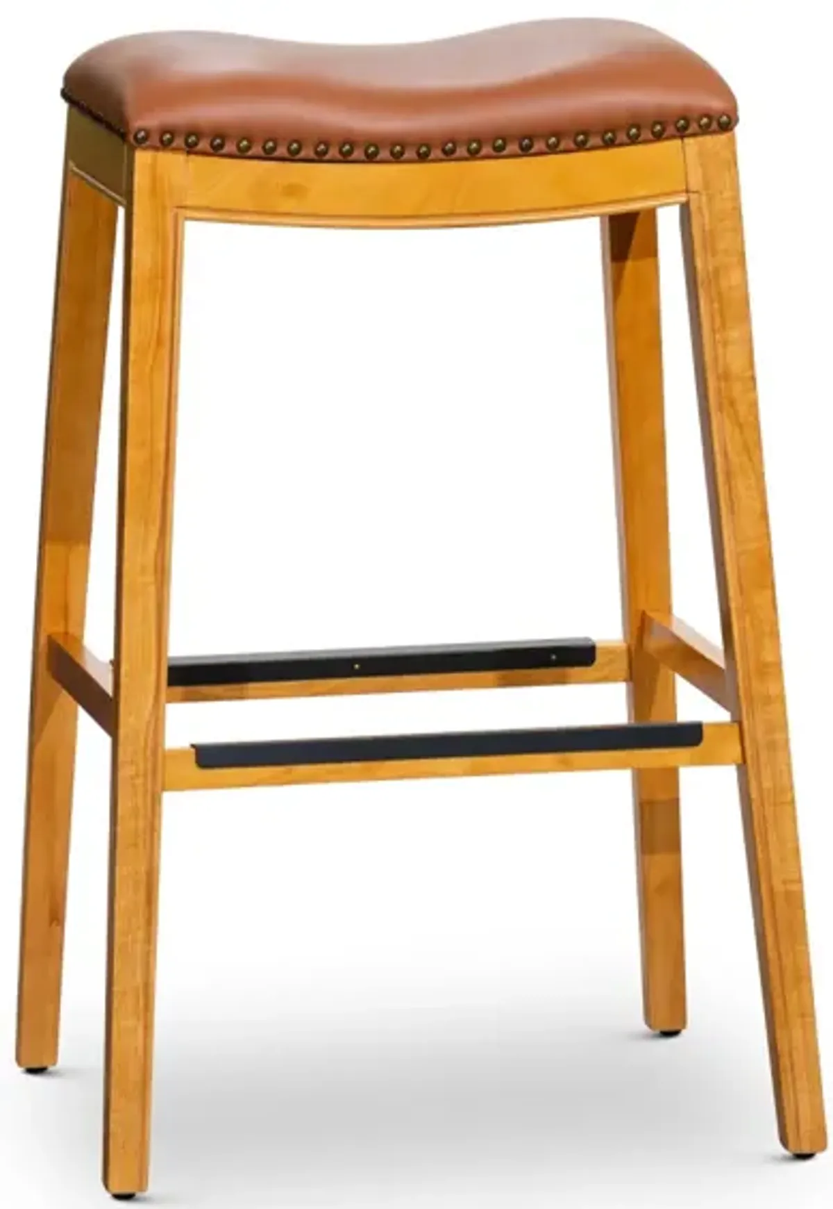 30" Barstool, Natural Finish, Saddle Leather Seat