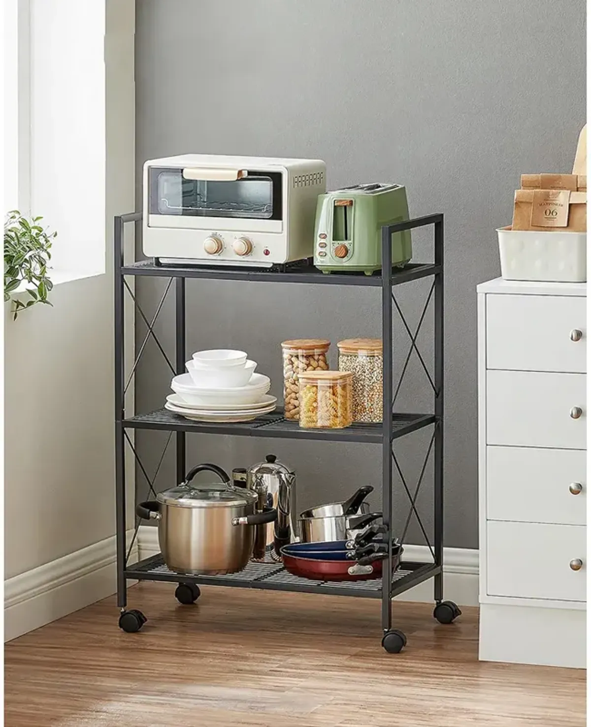 3-Tier Metal Storage Rack with Wheels