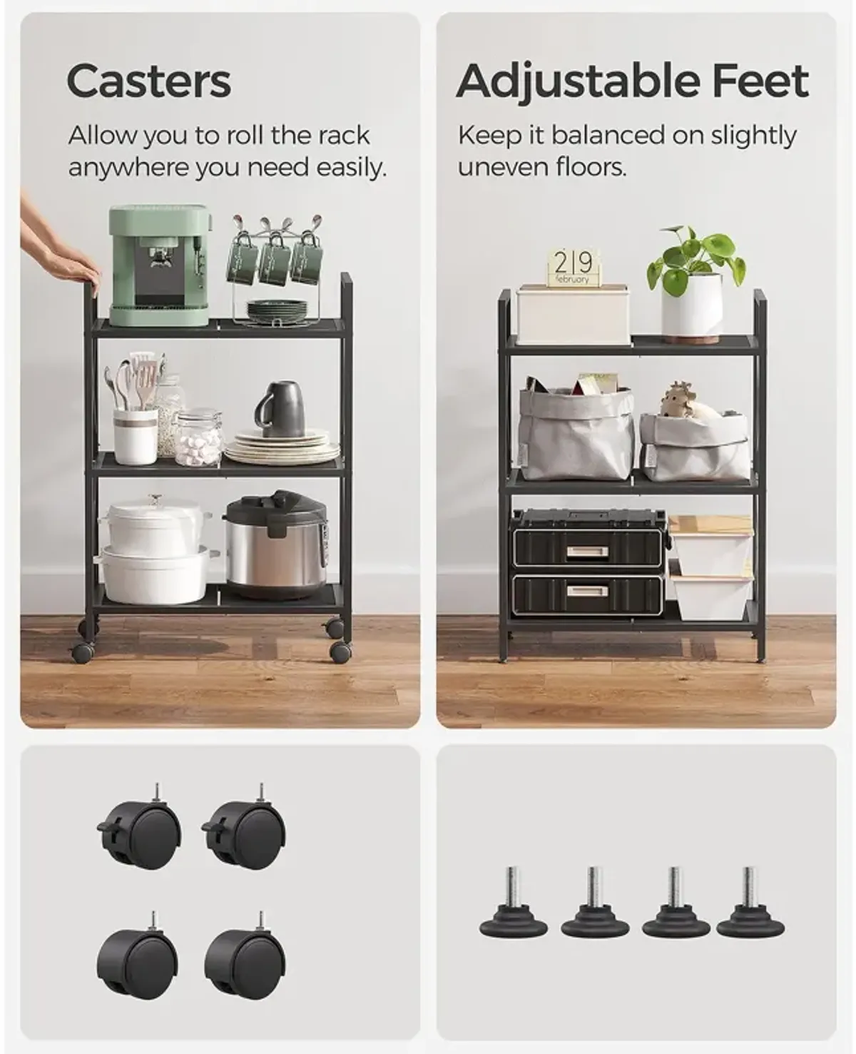 3-Tier Metal Storage Rack with Wheels