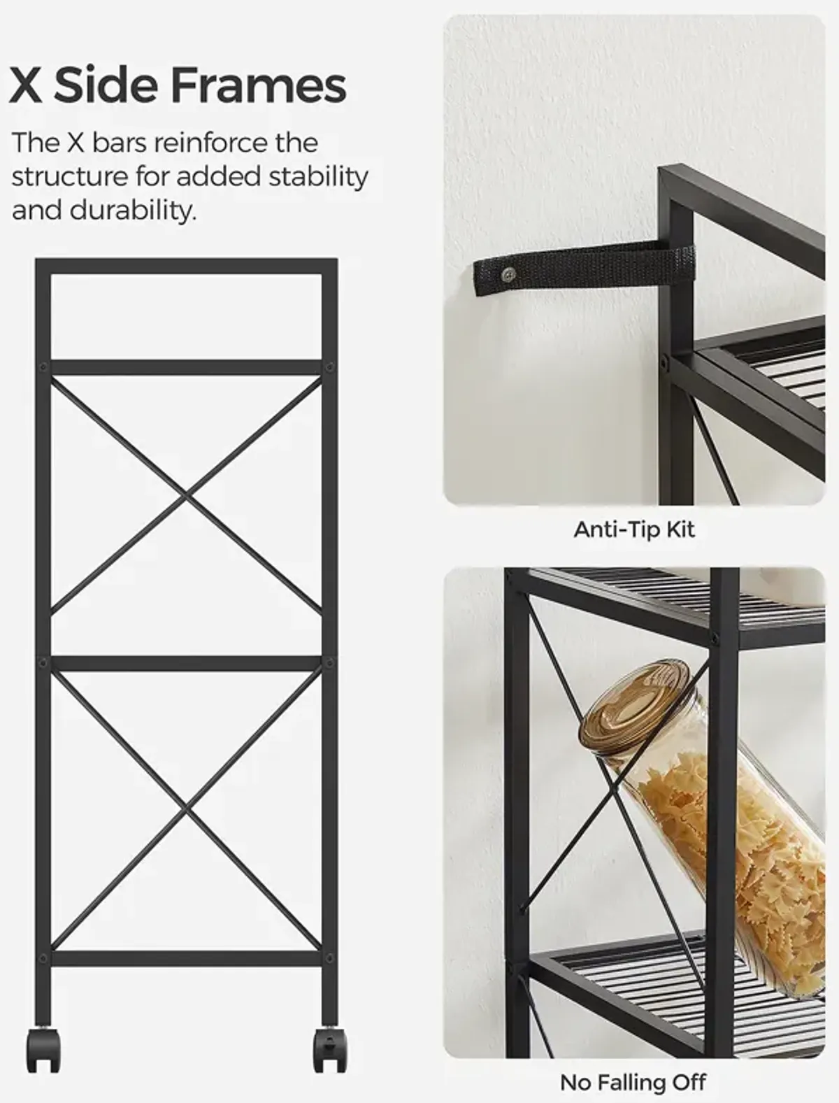 3-Tier Metal Storage Rack with Wheels