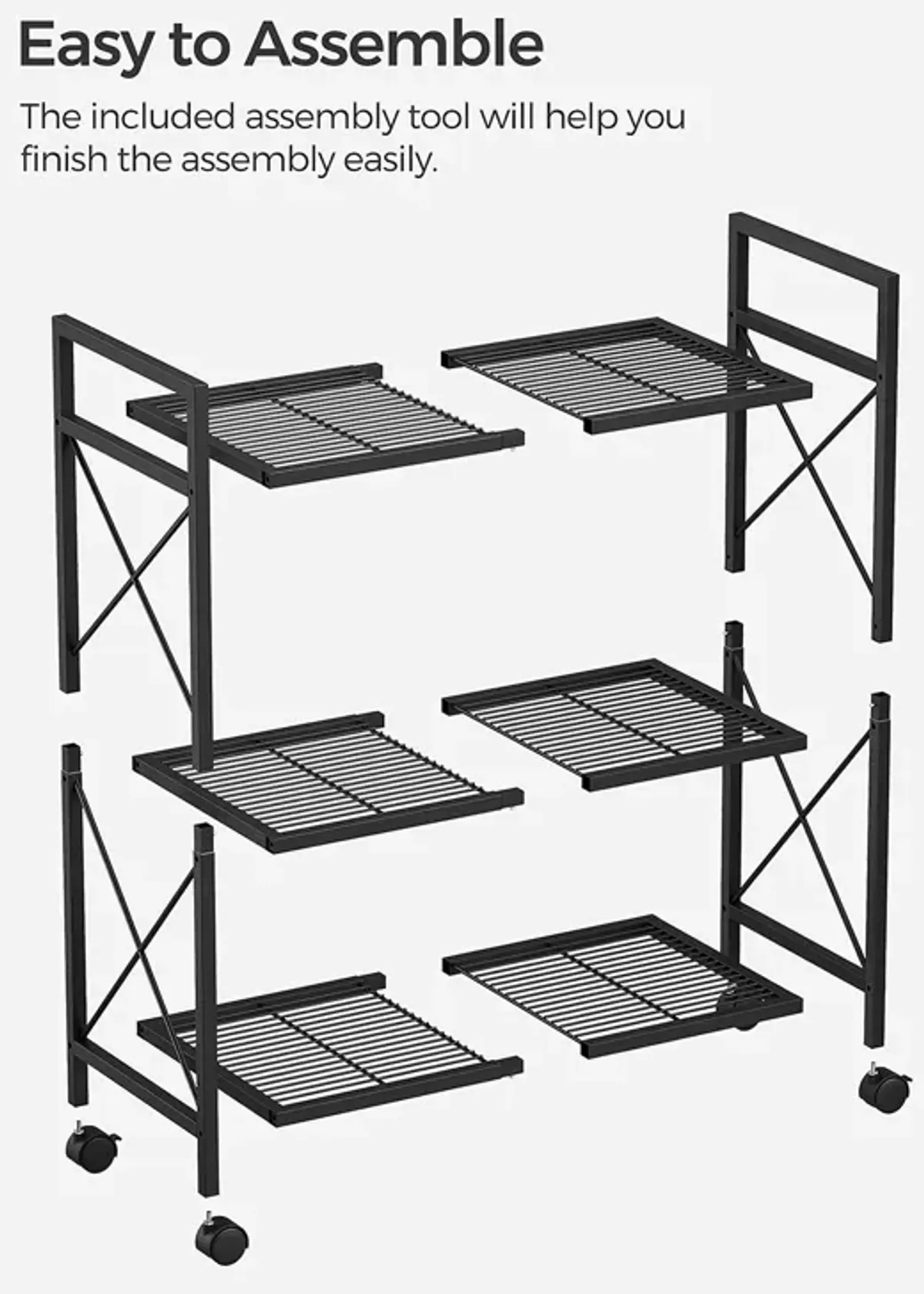 3-Tier Metal Storage Rack with Wheels