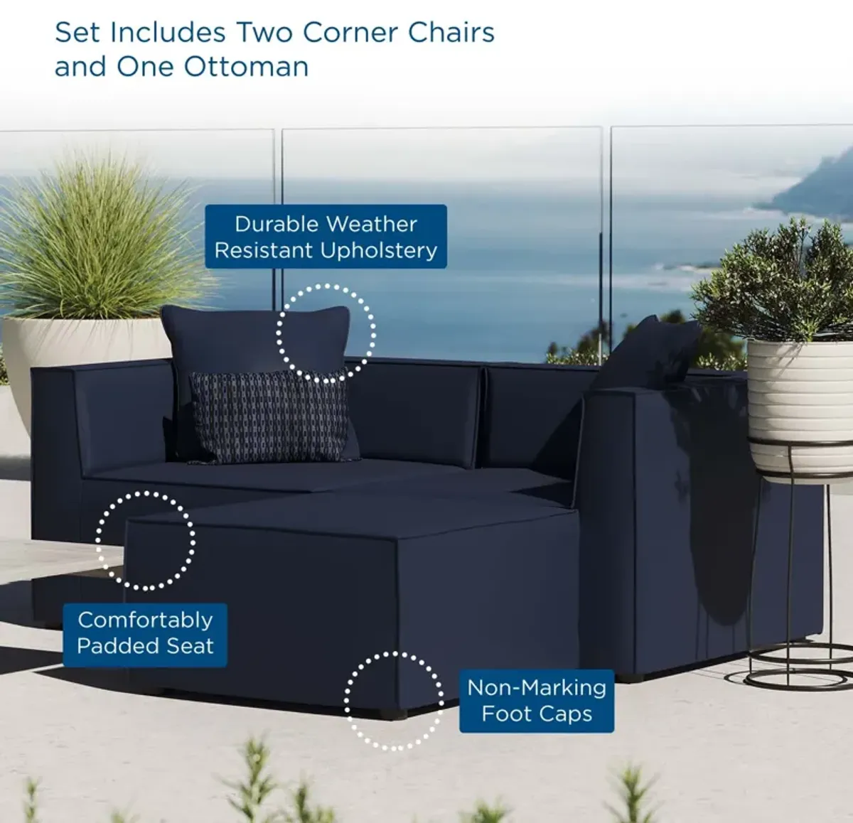 Modway - Saybrook Outdoor Patio Upholstered Loveseat and Ottoman Set