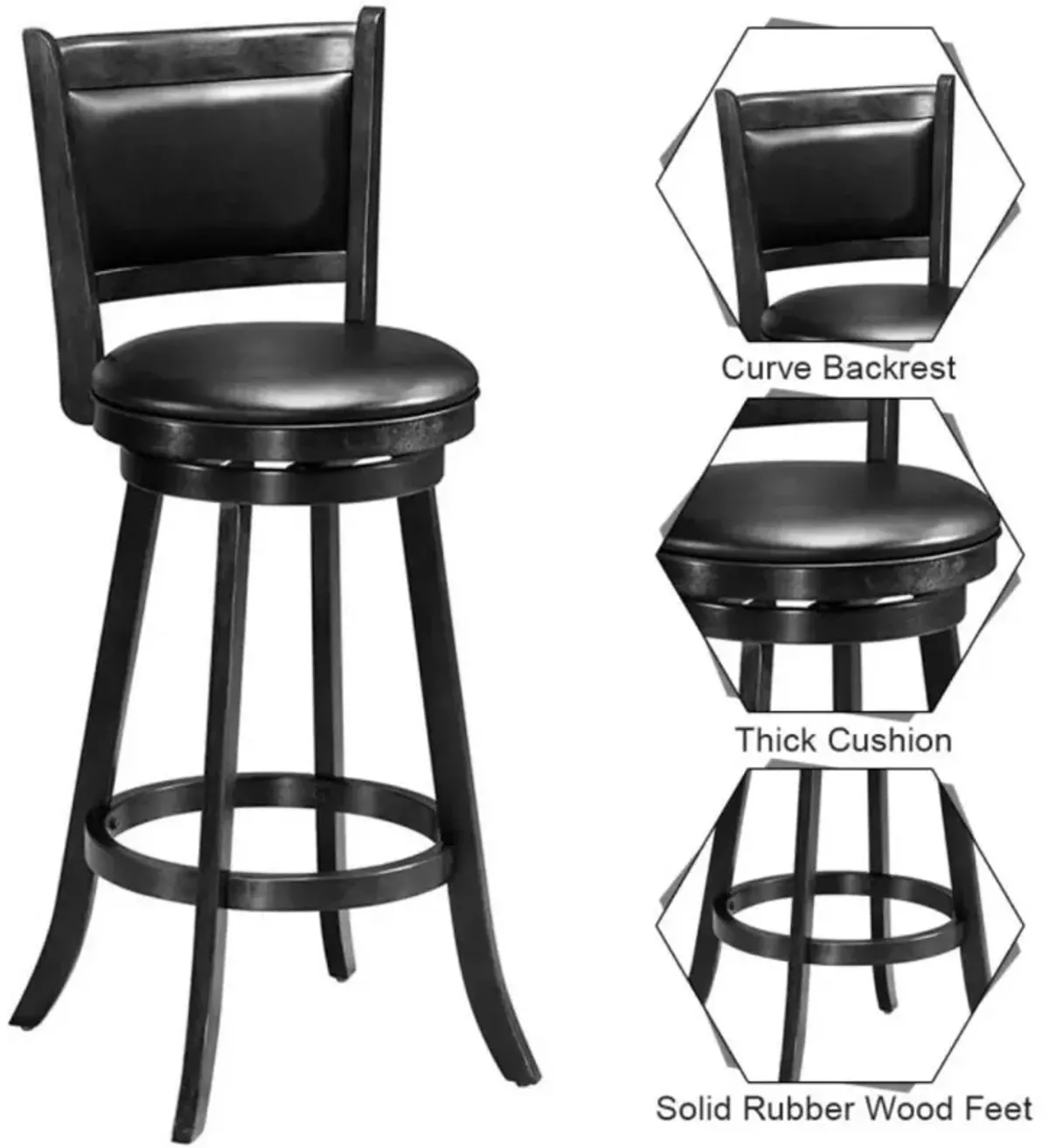 Hivvago Set of 2 29 Inch Swivel Bar Height Stool Wood Dining Chair Barstool