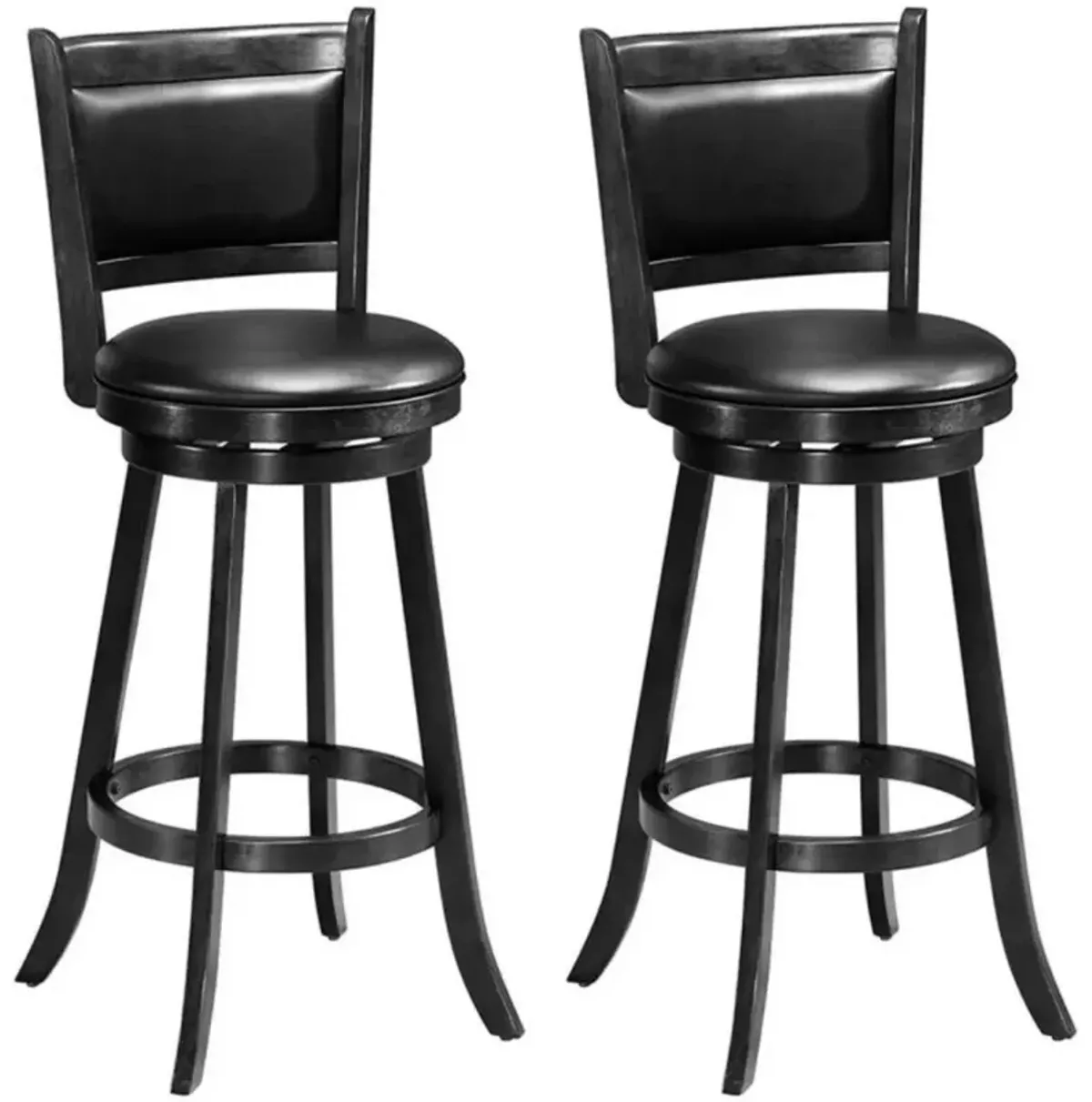 Hivvago Set of 2 29 Inch Swivel Bar Height Stool Wood Dining Chair Barstool