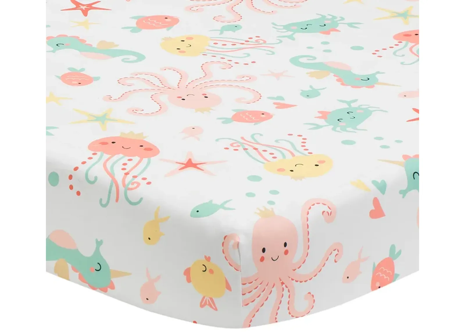 Bedtime Originals Ocean Mist Ocean Sea Animals Fitted Crib Sheet - White