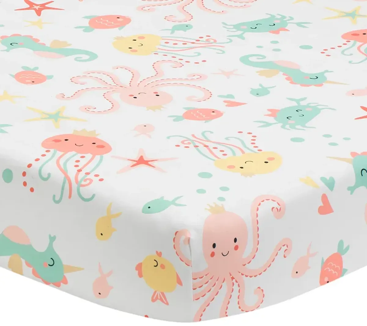 Bedtime Originals Ocean Mist Ocean Sea Animals Fitted Crib Sheet - White