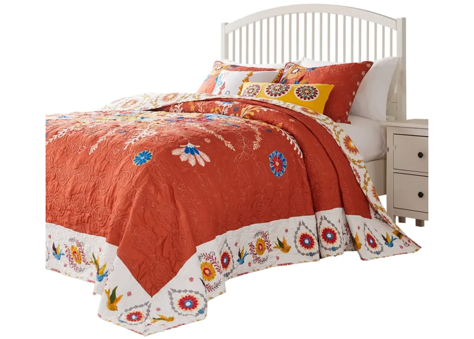 Xan 3pc King Bedspread and Pillow Sham Set, Bouquet Print, Multicolor