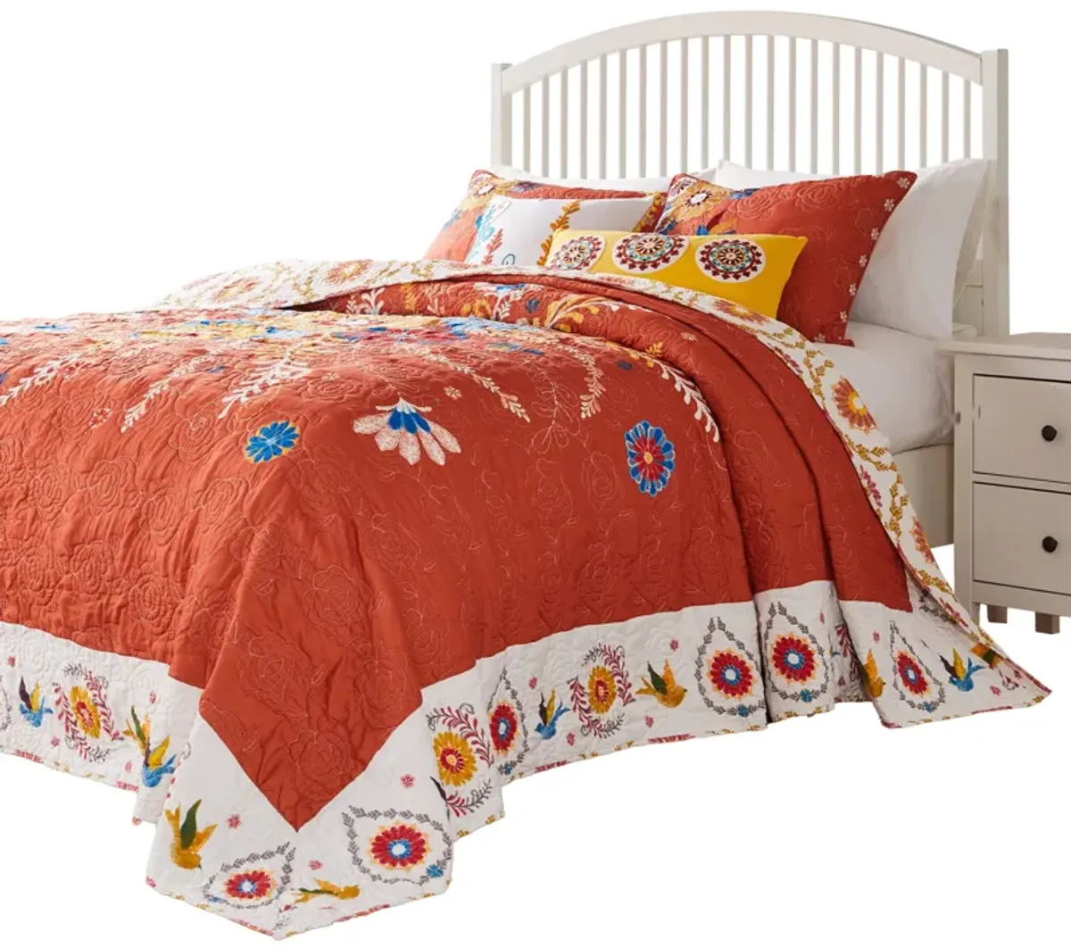 Xan 3pc King Bedspread and Pillow Sham Set, Bouquet Print, Multicolor