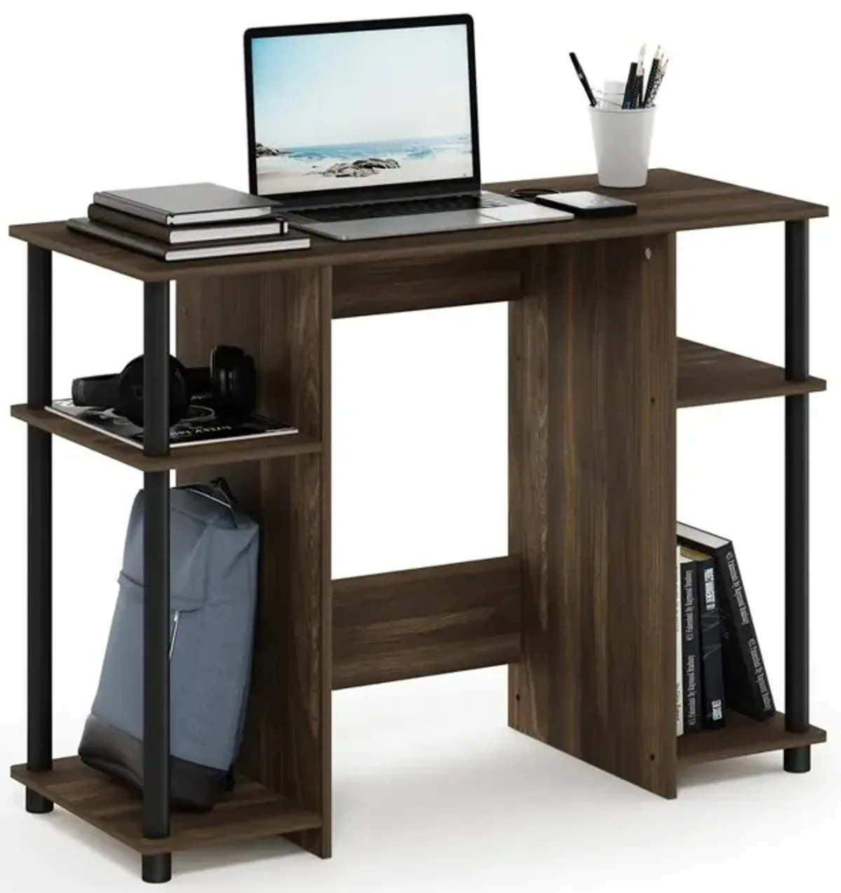 Furinno 15112 JAYA Compact Computer Study Desk, Columbia Walnut/Black