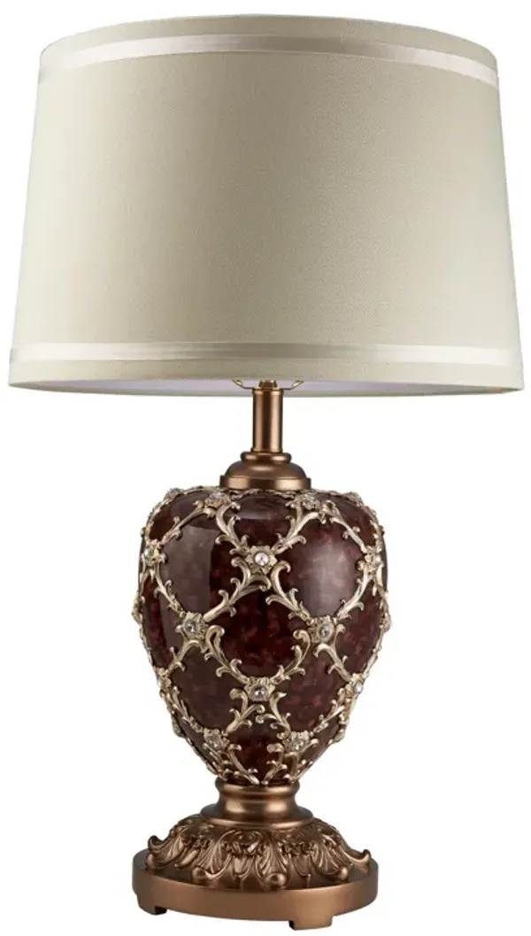 Polyresin Urn Shaped Table Lamp with Diamond Stencils Pattern, Brown - Benzara