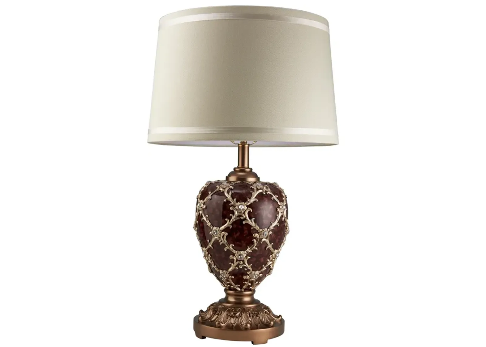 Polyresin Urn Shaped Table Lamp with Diamond Stencils Pattern, Brown-Benzara