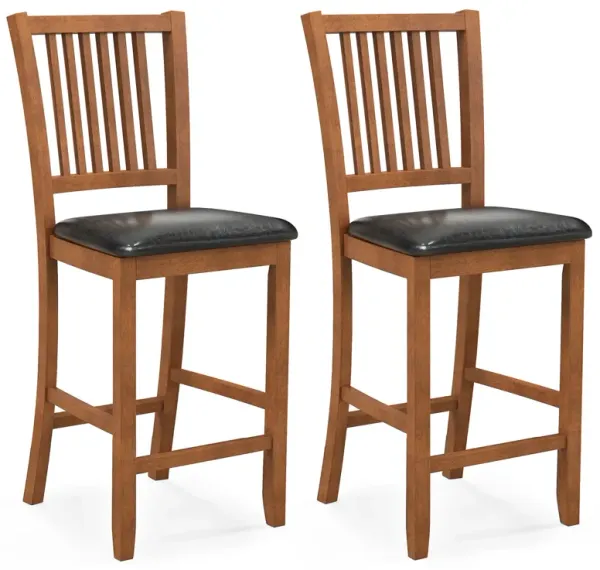 2-Piece Bar Chair Set Counter Height Bar Stool with Backrest-Walnut