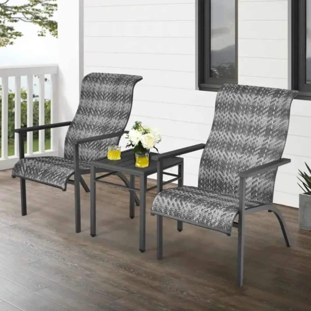 Hivvago 3 Pieces Patio Rattan Bistro Set with High Backrest and Armrest