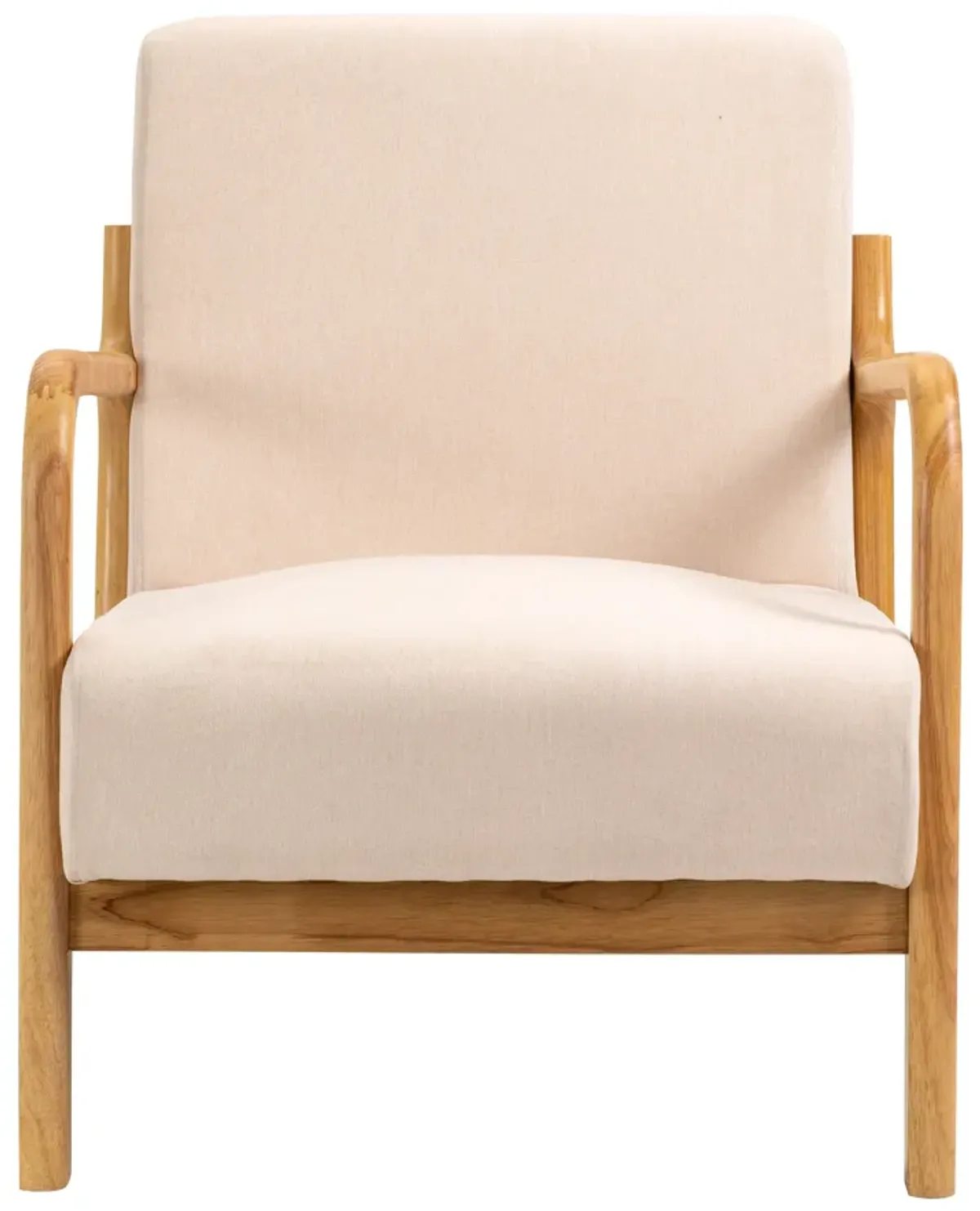 OHAMA Wood and Beige Fabric Lounge Chair