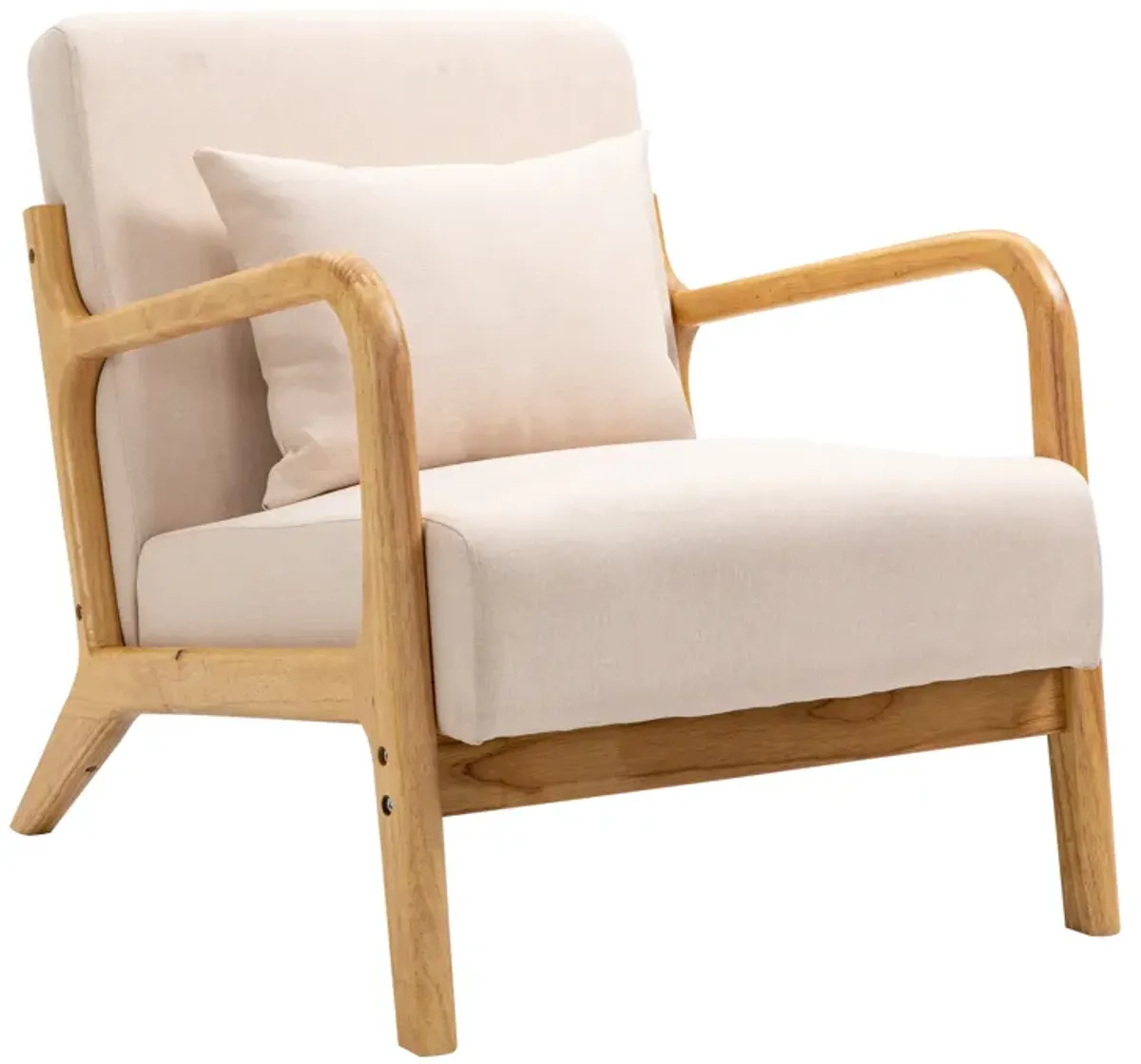 OHAMA Wood and Beige Fabric Lounge Chair