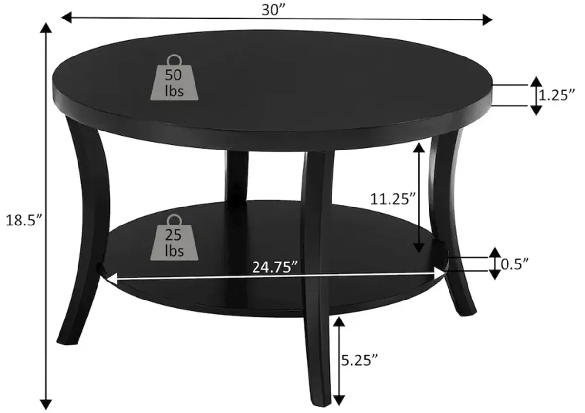 Convenience Concepts Charleston Round Coffee Table with Shelf