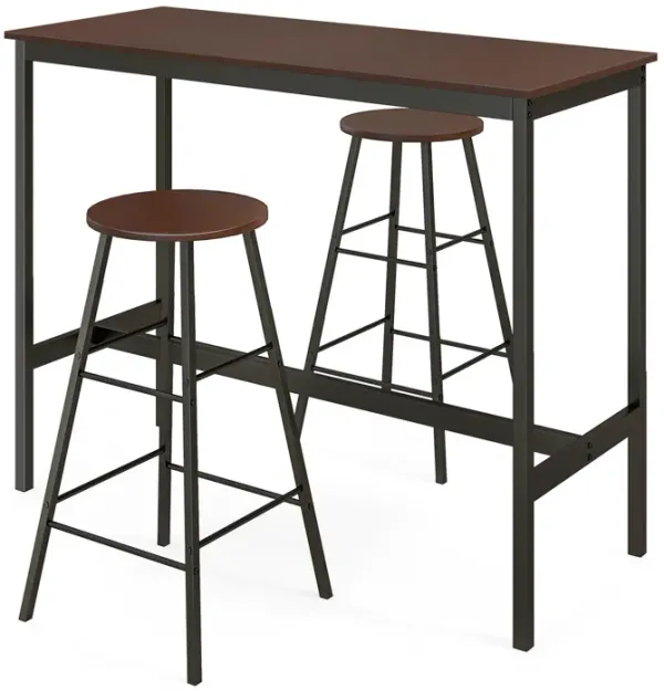 3 Piece Pub Table and Stools Kitchen Dining Set-Brown