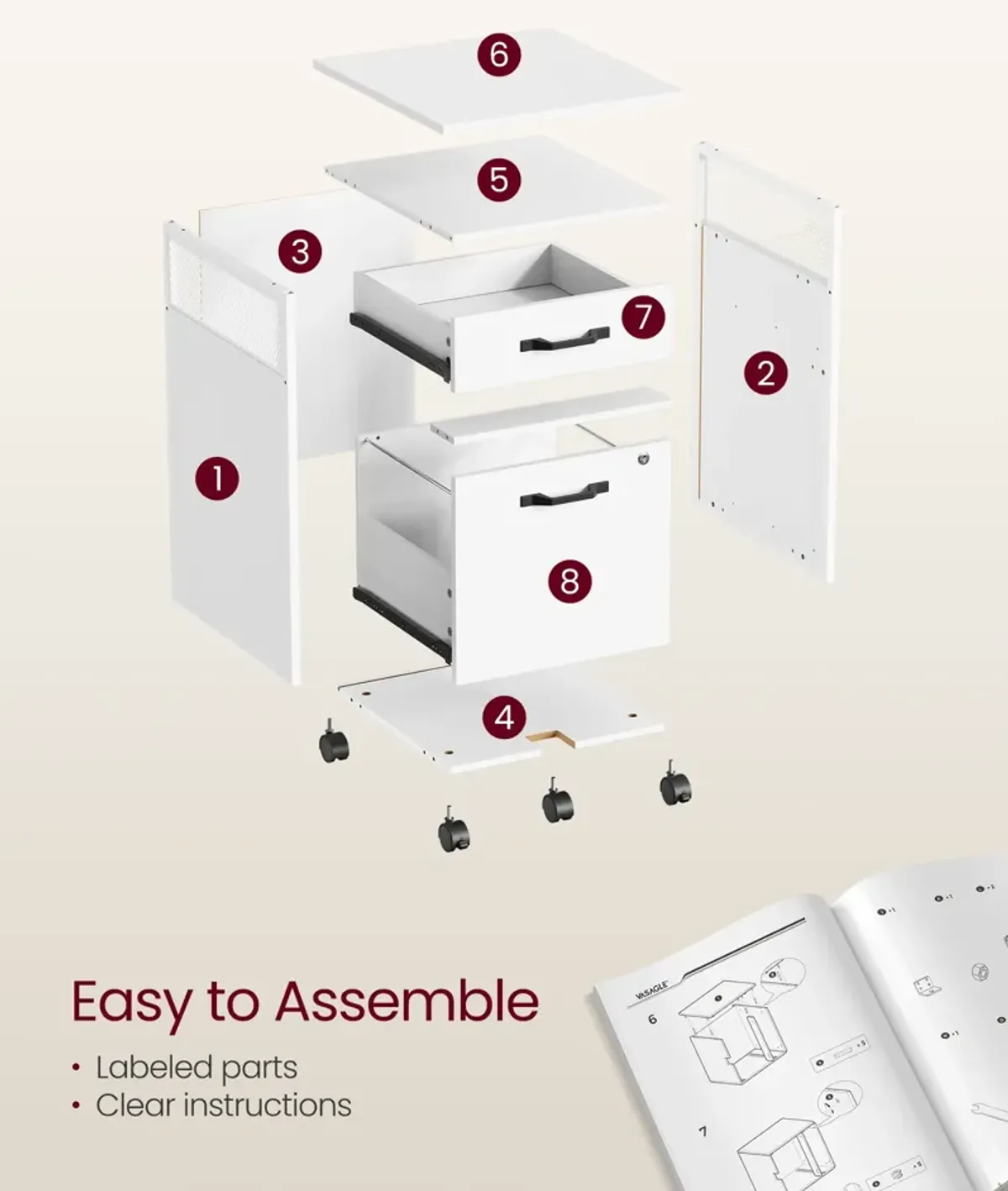 Secure File Cabinet with Lock and 2 Storage Drawers for Hanging File Folders