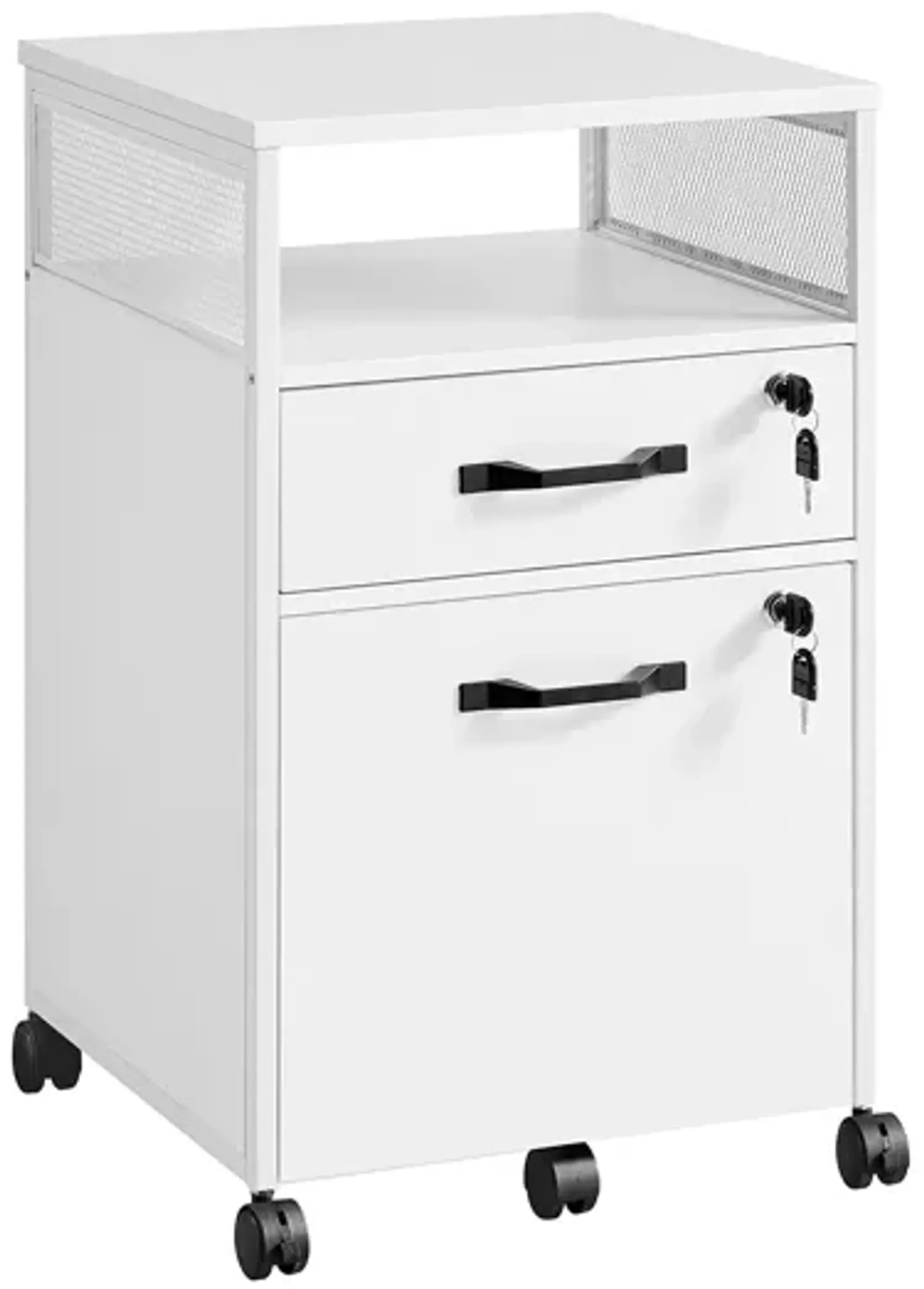 Secure File Cabinet with Lock and 2 Storage Drawers for Hanging File Folders