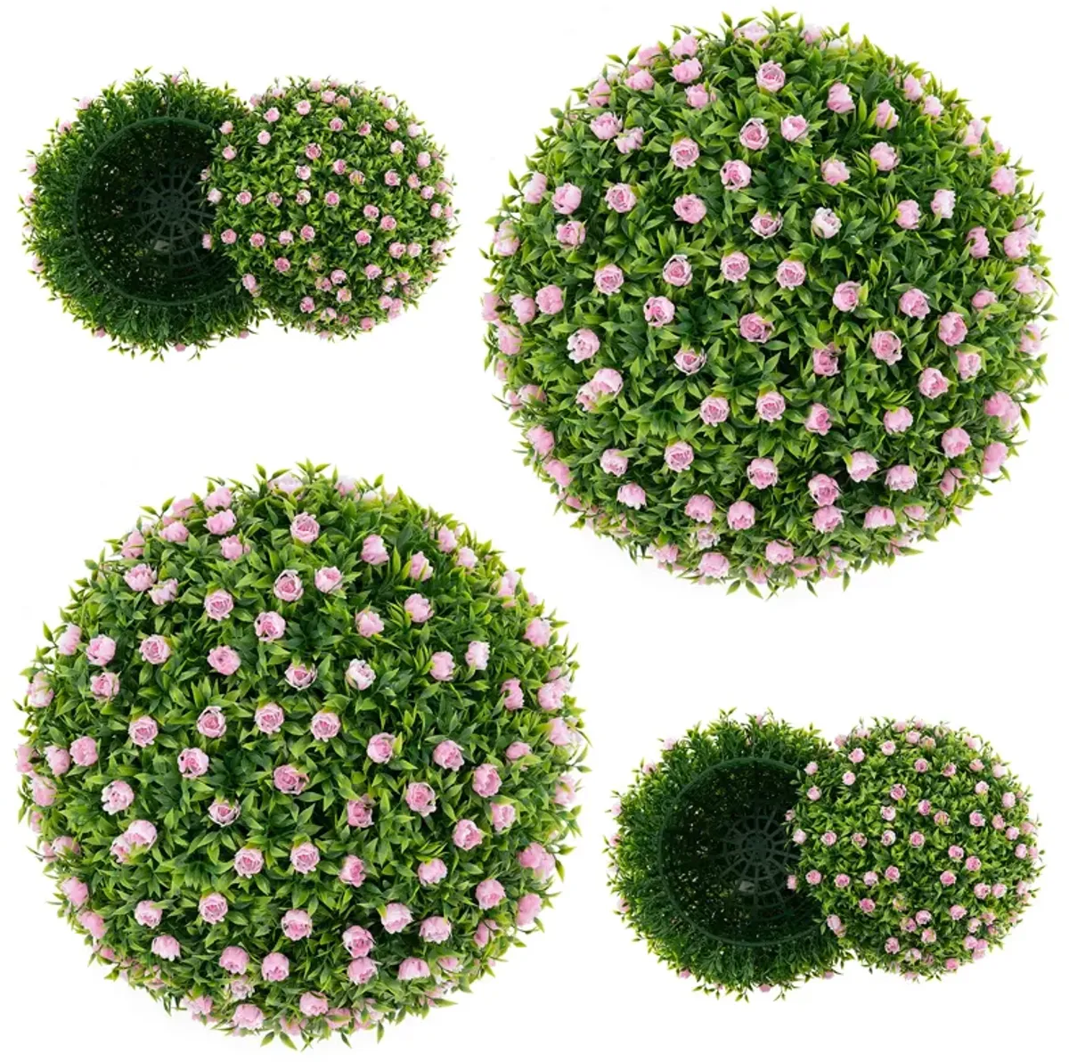 2-Piece 17.5" Artificial Topiary Balls with Faux Pink Flowers for Outdoor and Home Decor