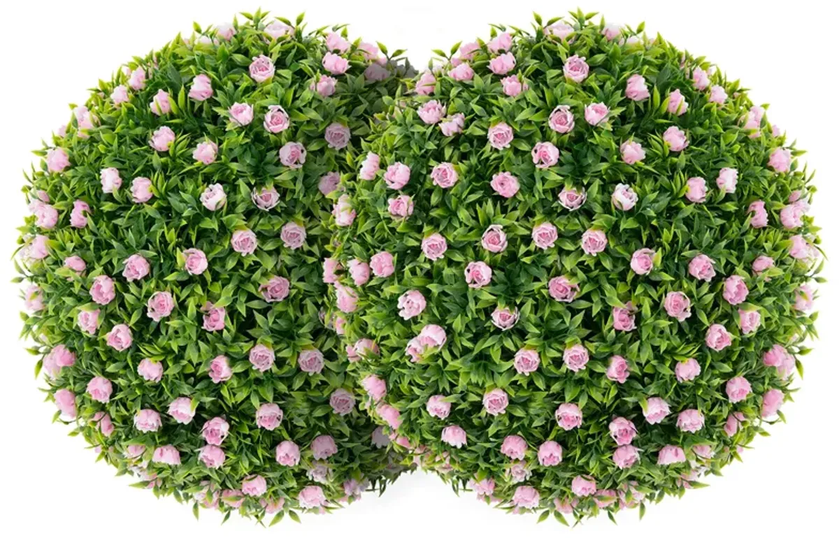 2-Piece 17.5" Artificial Topiary Balls with Faux Pink Flowers for Outdoor and Home Decor