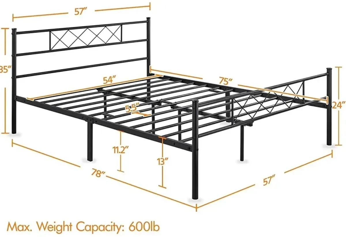 QuikFurn Full Size Traditional Powder Coated Slatted Metal Platform Bed