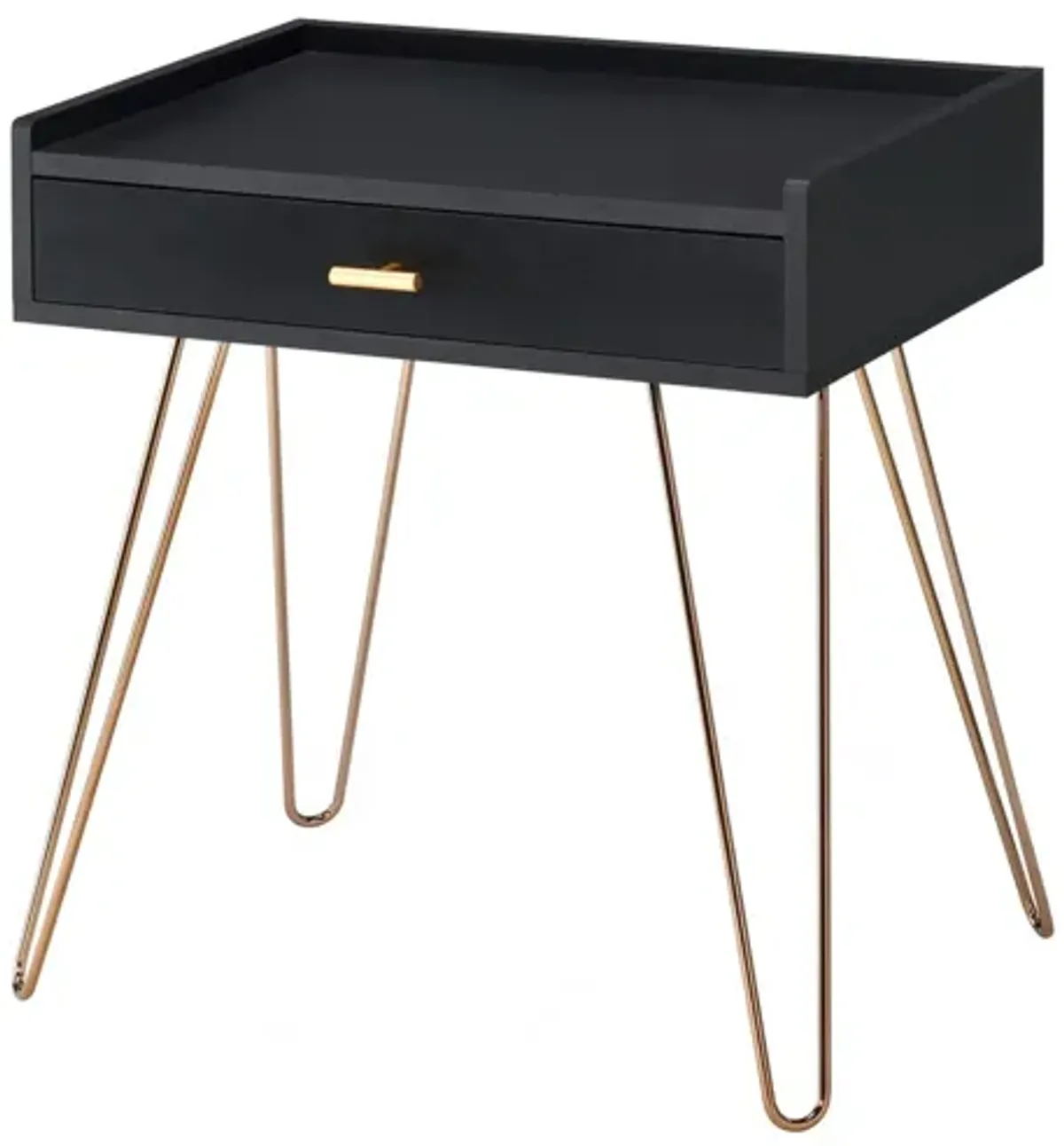 Homezia 24" Gold And Black Modern Rectangular End Table With Drawer