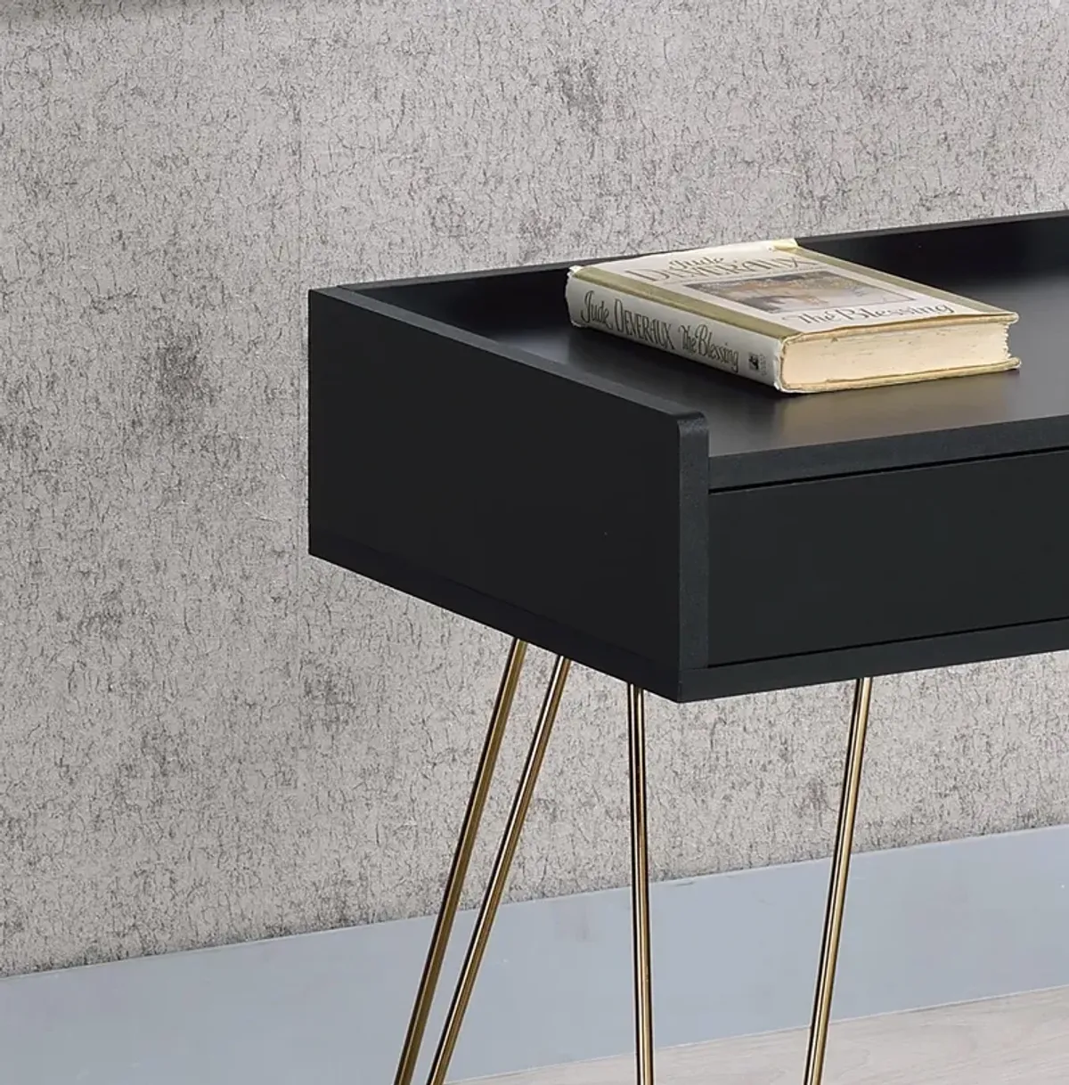 Homezia 24" Gold And Black Modern Rectangular End Table With Drawer