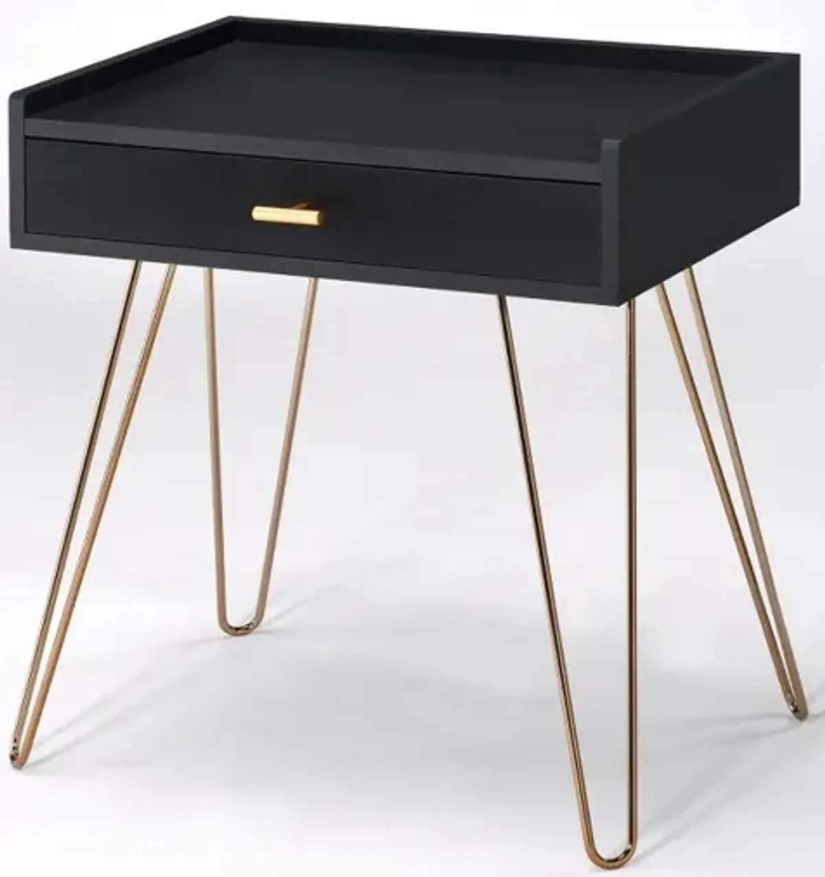 Homezia 24" Gold And Black Modern Rectangular End Table With Drawer