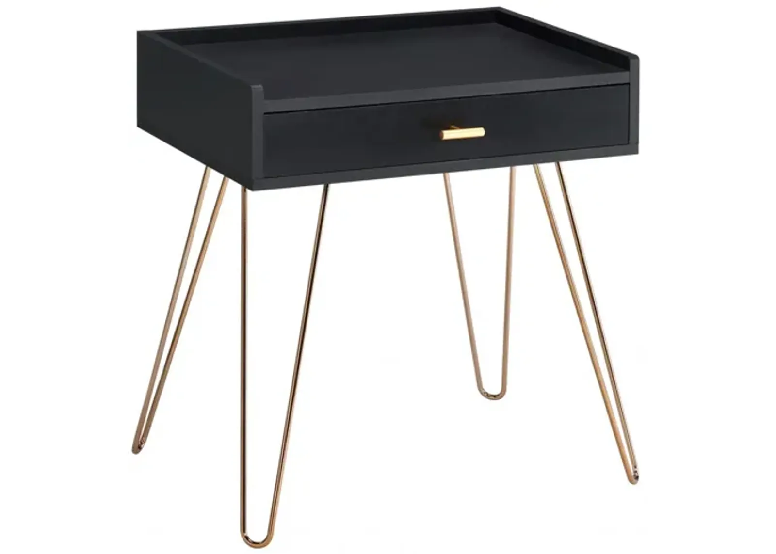 Homezia 24" Gold And Black Modern Rectangular End Table With Drawer