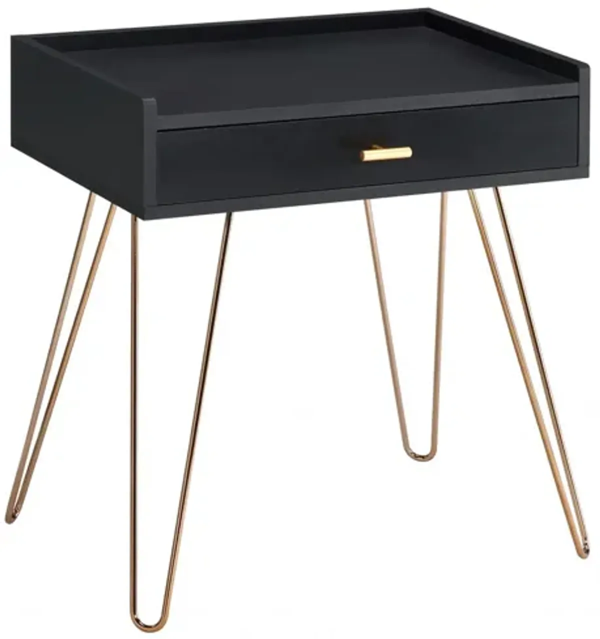 Homezia 24" Gold And Black Modern Rectangular End Table With Drawer