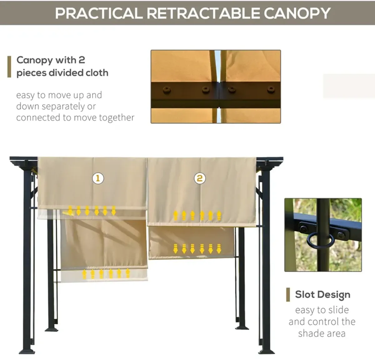 Beige Backyard Canopy: 12x10 Retractable Pergola with UV Protection