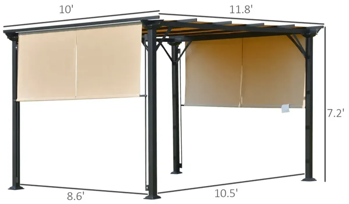 Beige Backyard Canopy: 12x10 Retractable Pergola with UV Protection