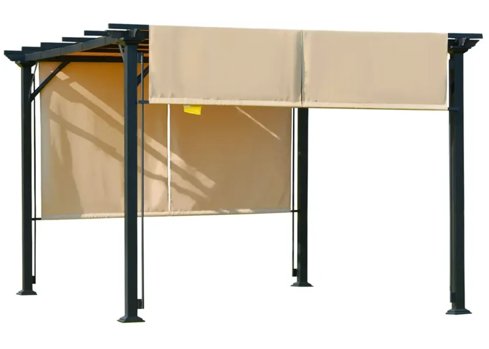 Beige Backyard Canopy: 12x10 Retractable Pergola with UV Protection