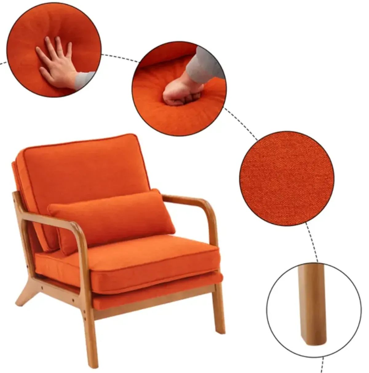 Modern Upholstered Lounge Chair with Armrests for Living Room or Bedroom