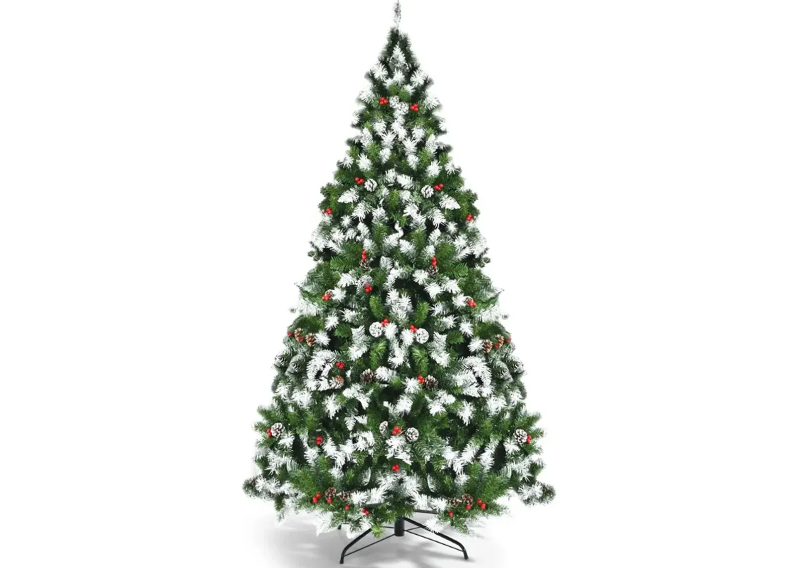 Pre-lit Snow Flocked Christmas Tree with Red Berries and LED Lights