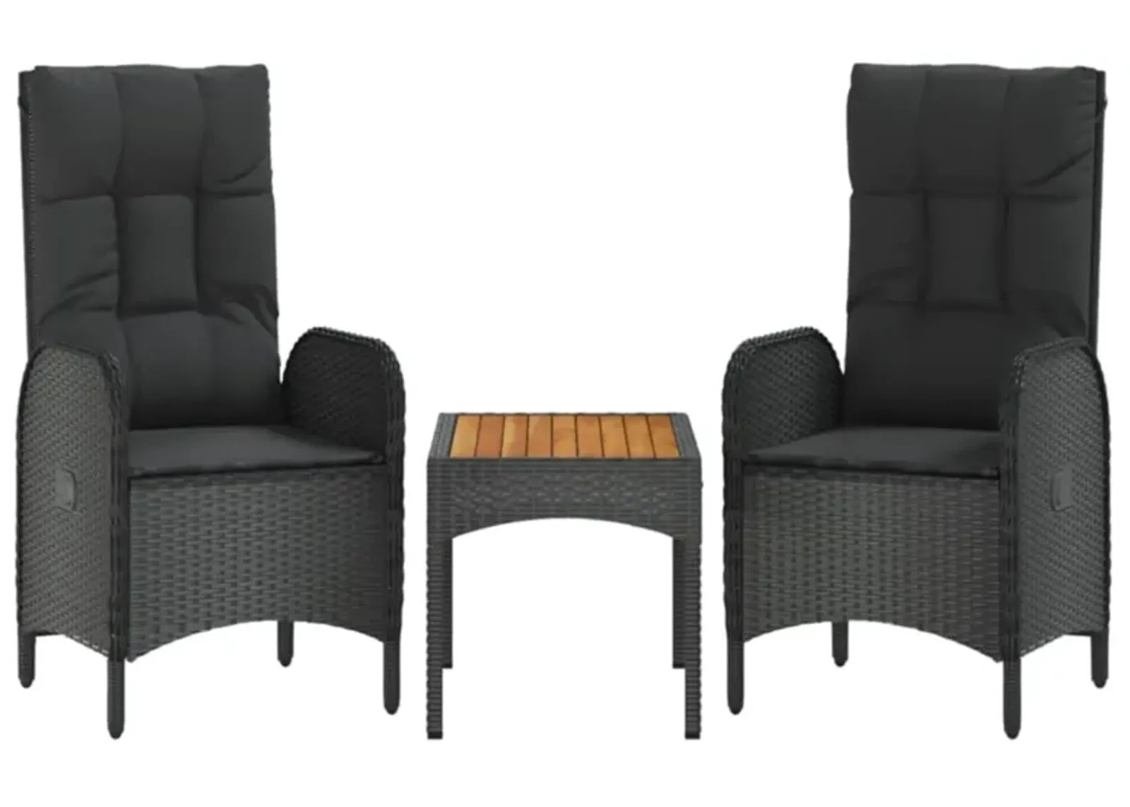 vidaXL 3 Piece Patio Lounge Set with Cushions Black Poly Rattan