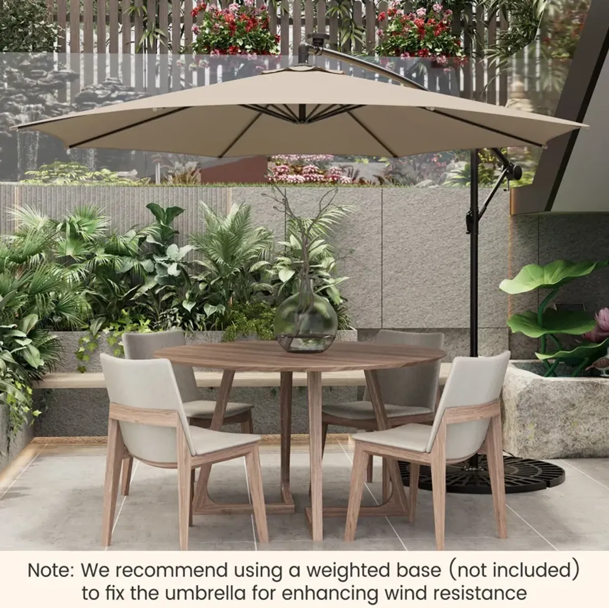 10-Foot Patio Offset Umbrella with 112 Solar-Powered LED Lights for Outdoor Shade and Illumination