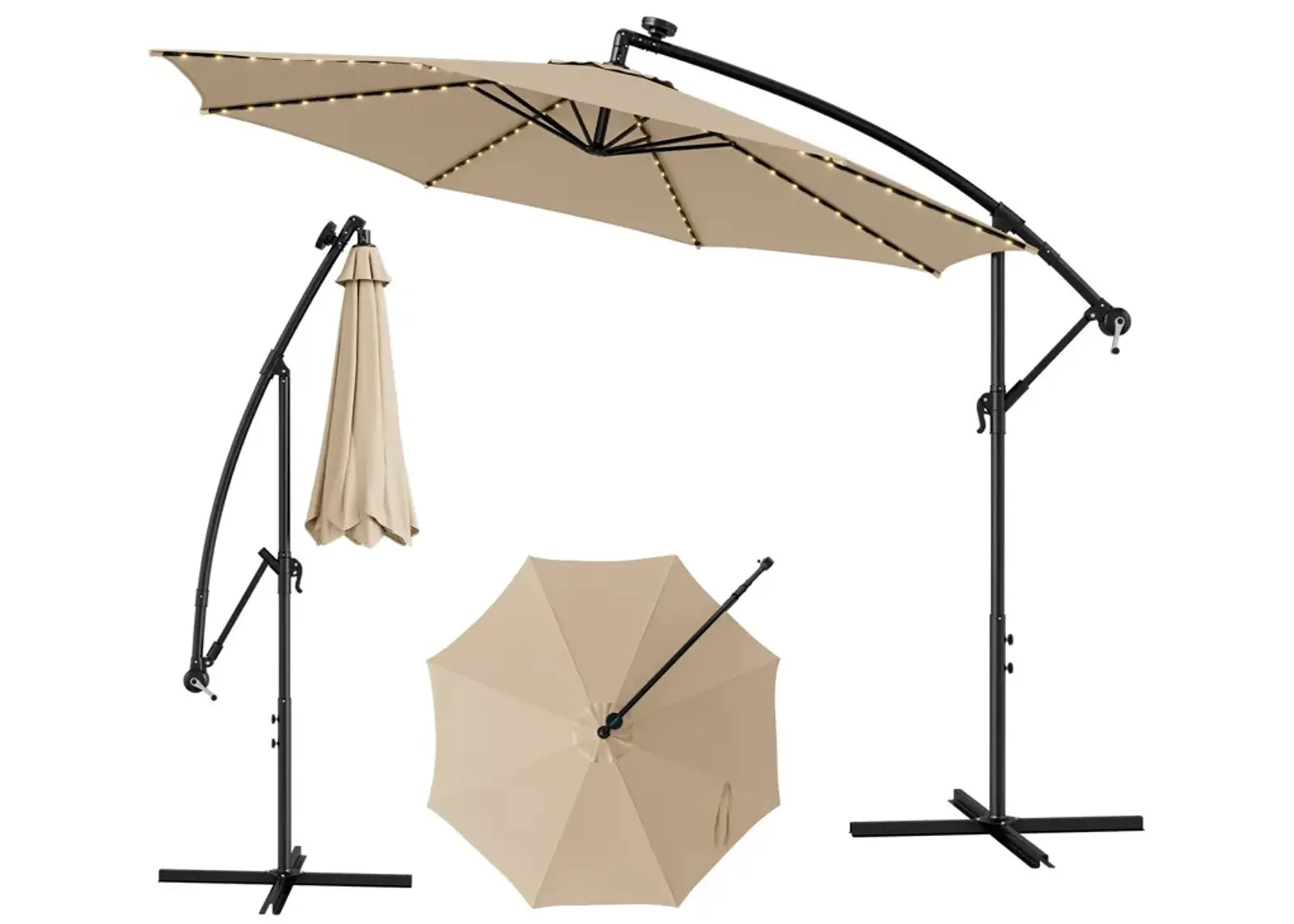 10-Foot Patio Offset Umbrella with 112 Solar-Powered LED Lights for Outdoor Shade and Illumination