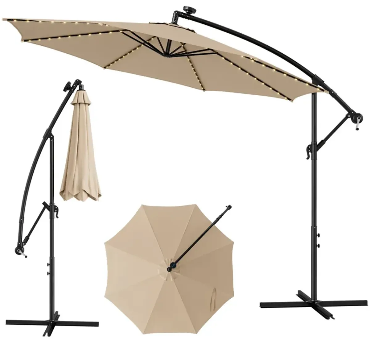 10-Foot Patio Offset Umbrella with 112 Solar-Powered LED Lights for Outdoor Shade and Illumination