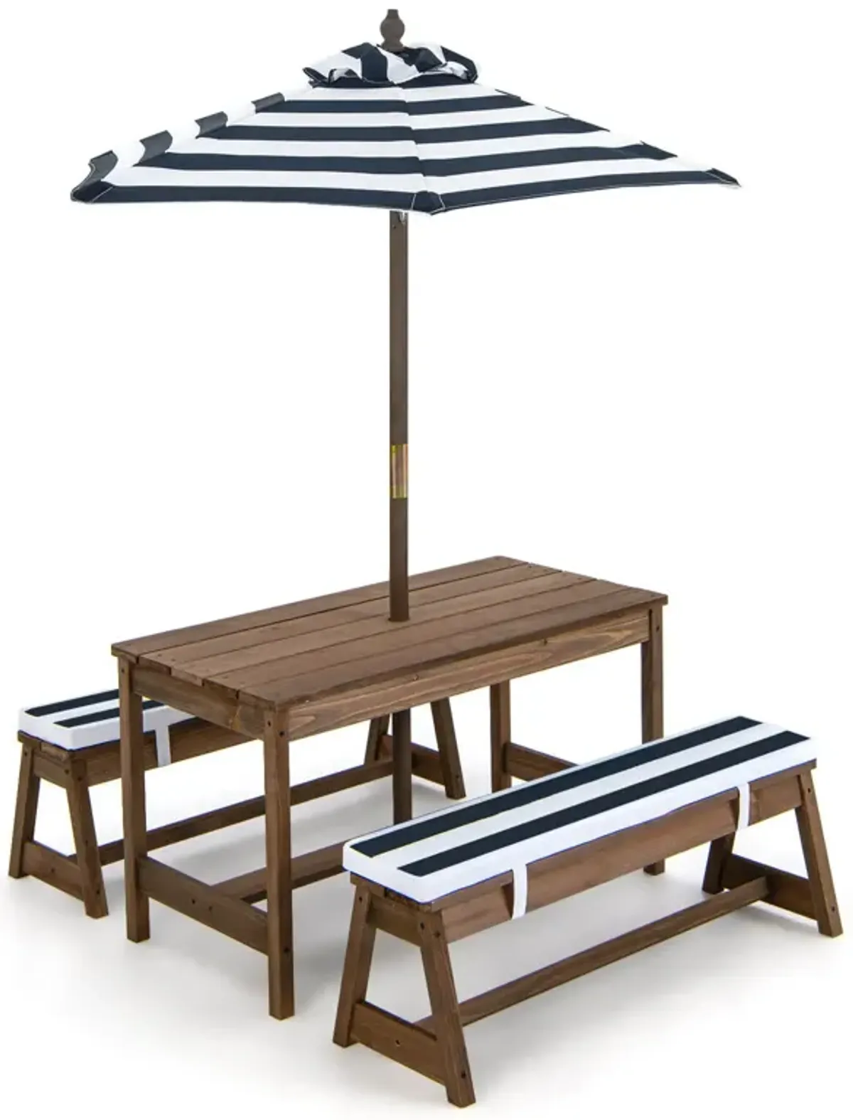 Kids Picnic Table and Bench Set with Cushions and Height Adjustable Umbrella