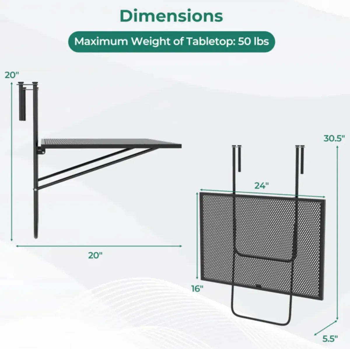 Hivvago Outdoor Folding Hanging Table with Metal Frame